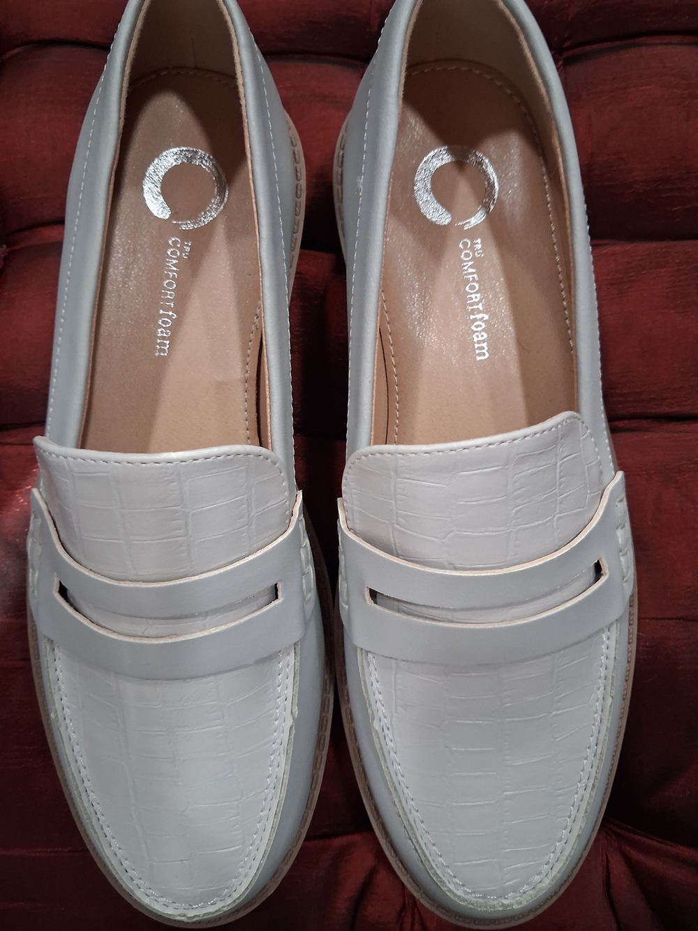 White Croc-Embossed Loafers